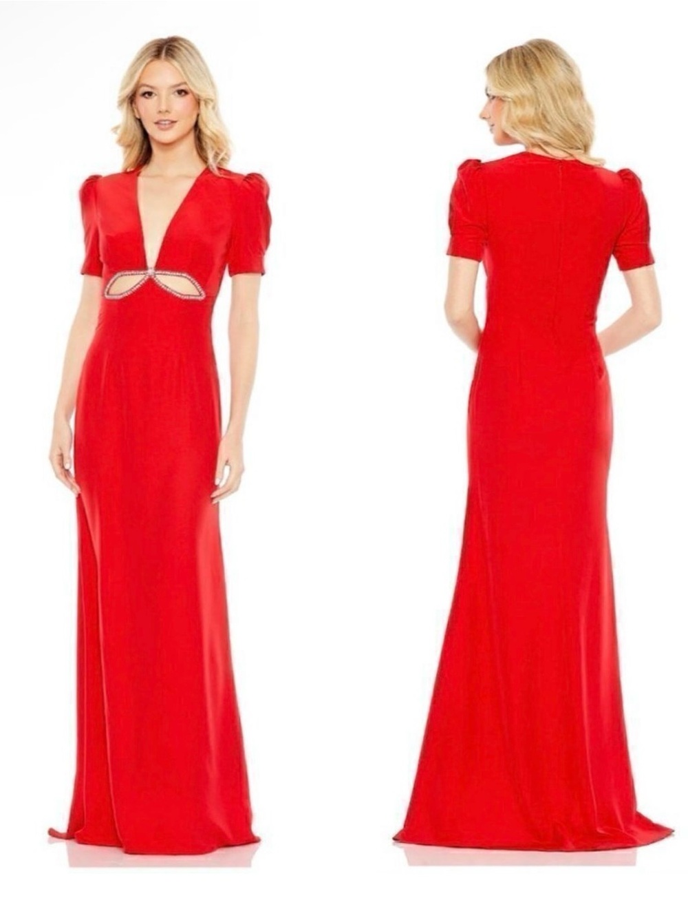 Mac Duggal Red V-Neck Cutout Maxi Gown
